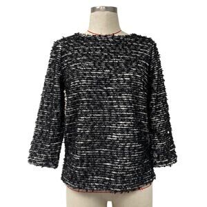 Chicos Womens Size 0 Black White Knit Fuzzy Top